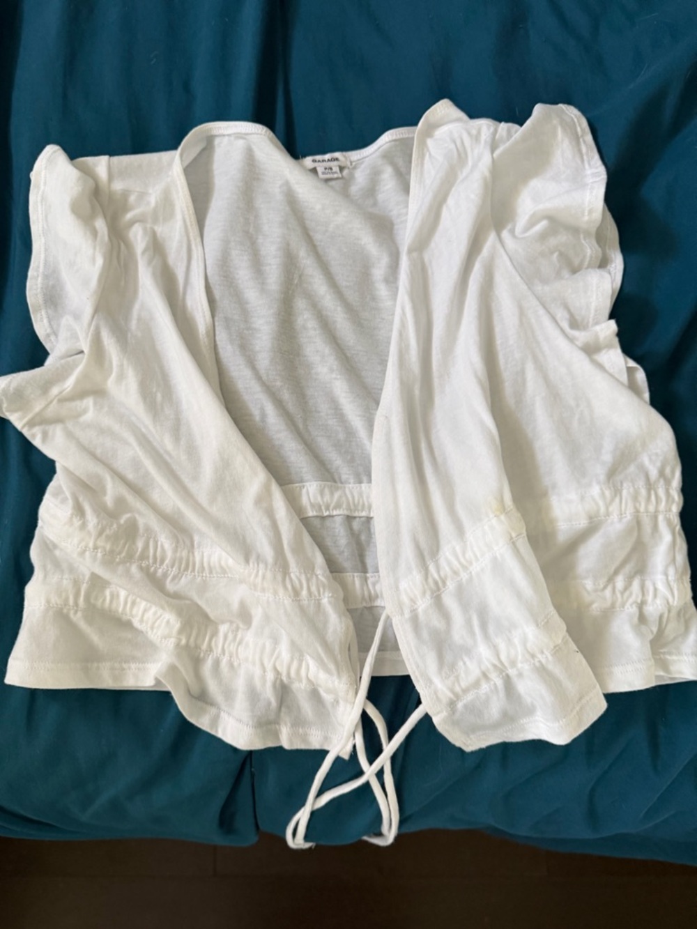 Garage White Tie-Front Ruffle Sleeve Blouse